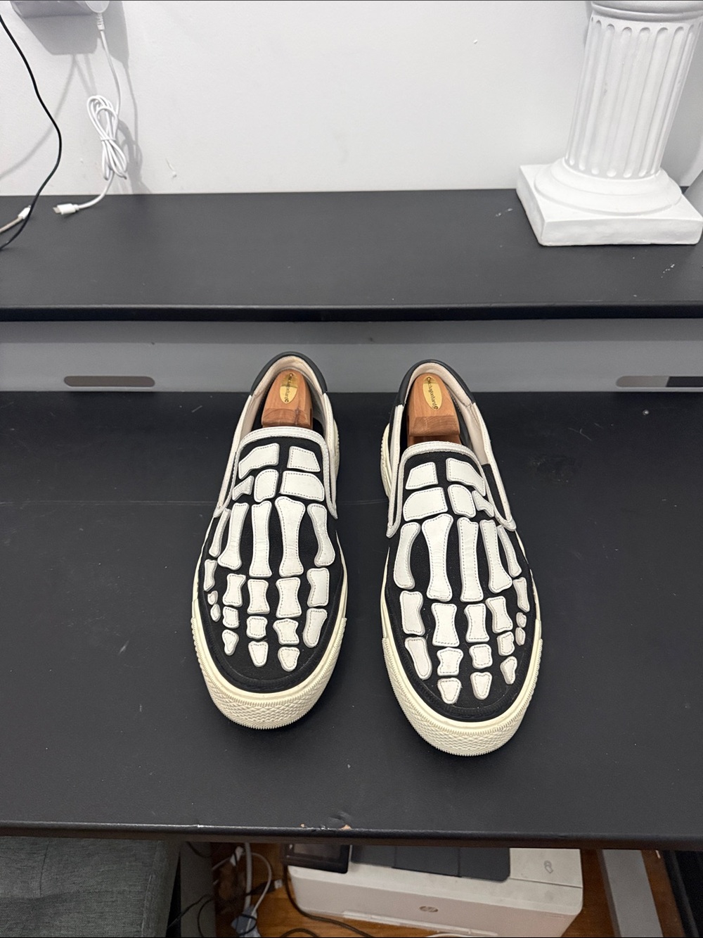 Amiri Black & White Skeleton Slip-On Sneakers - Men